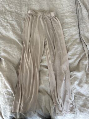 Neutral Taupe Ribbed Wide-Leg Pants